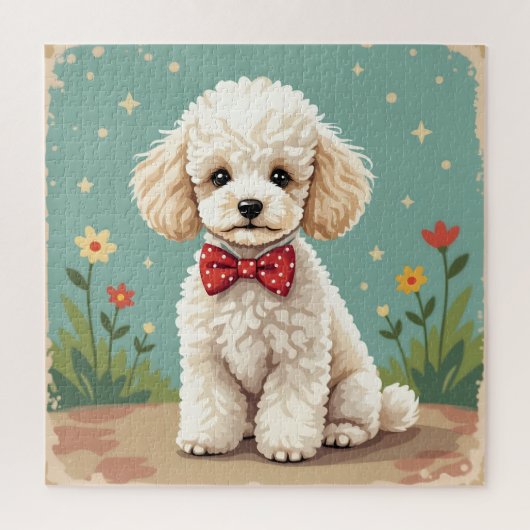 Puzzle Caniche blanc adorable avec noeud papillon (Vertical)