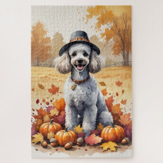 Puzzle Caniche dans l'art de l'Action de grâce aux feuill (Vertical)