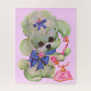Puzzle caniche mignon avec téléphone rose
