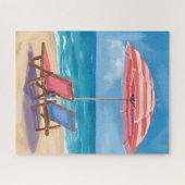 Puzzle Cape Cod Beach Day | Watercolor Ocean MA (Horizontal)