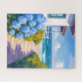 Puzzle Cape Cod Beach Path | Hydrangea Coastal Painting (Horizontal)