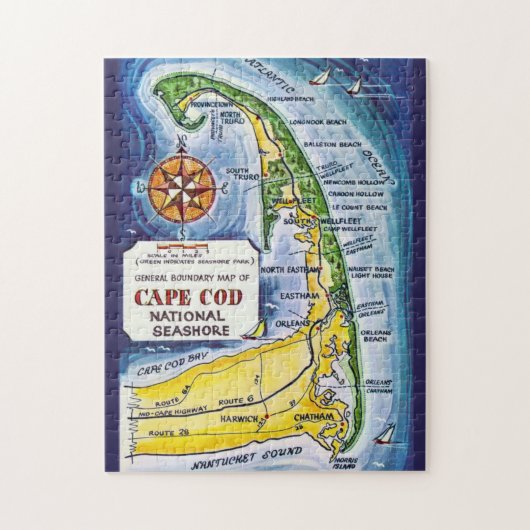 Puzzle Cape Cod  Ma Vintage 11x14 Map (Vertical)