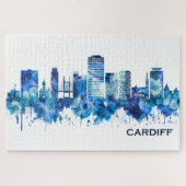 Puzzle Cardiff Wales Skyline Blue (Horizontal)