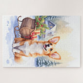 Puzzle Cardigan Welsh Corgi Festive Sleigh Christmas Art (Horizontal)