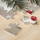 Puzzle Cardinal à l'aquarelle sur branche de pin enneigée (Côté)