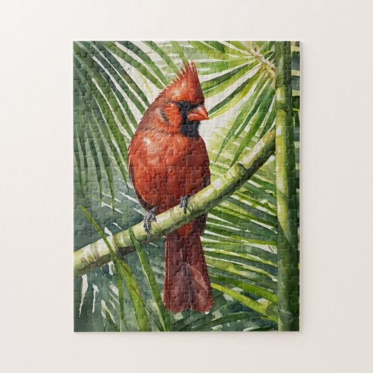 Puzzle Cardinal aquarelle dans un palmier (Vertical)