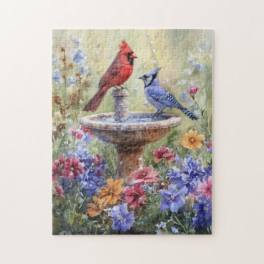 Puzzle Cardinal aquarelle et Jay bleu (Vertical)