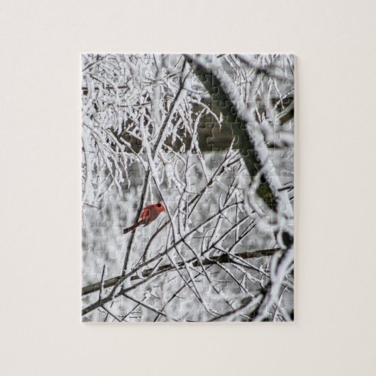 Puzzle Cardinal dans les arbres neigeux (Vertical)