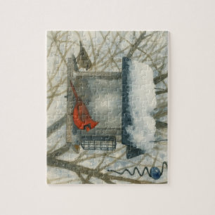 Puzzle Cardinal en aquarelle d'hiver