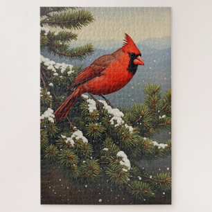 Puzzle Cardinal hivernal dans une chute de neige