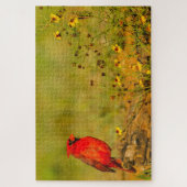Puzzle Cardinal mâle sur une bûche (Vertical)