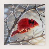Puzzle Cardinal perché sur une branche d'hiver avec des g (Horizontal)