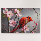 Puzzle Cardinal rouge avec oiseau à fleurs roses (Horizontal)