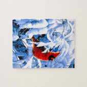 Puzzle Cardinal rouge dans la neige d'hiver (Horizontal)