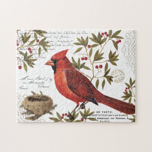 Puzzle cardinal vintage moderne d'hiver (Horizontal)