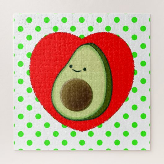Puzzle Caricature De L'Avocado Mignonne Dans Le Coeur Rou (Vertical)
