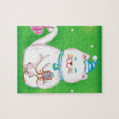 Puzzle Caricature mignonne Chat de Noël portant un chapea (Horizontal)