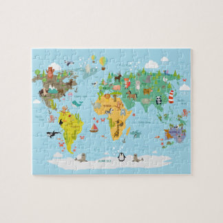 Puzzle Caricature pour enfants sur la carte du monde