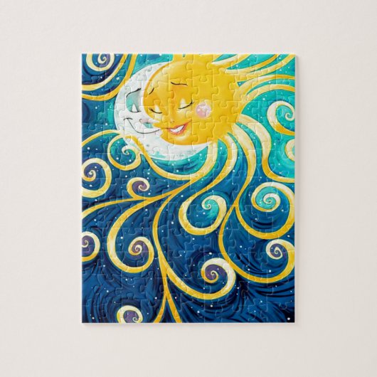 Puzzle caricature soleil et lune amour paix (Vertical)