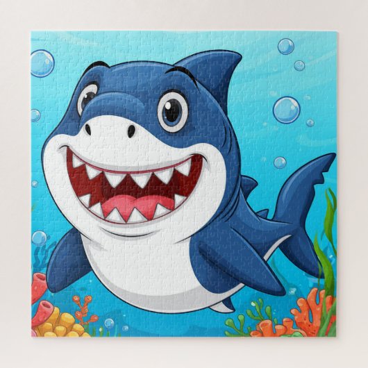 Puzzle Caricature souriante Requin nager sous l'eau (Vertical)