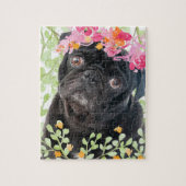 Puzzle Carlin adorable avec fleurs d'aquarelle (Vertical)