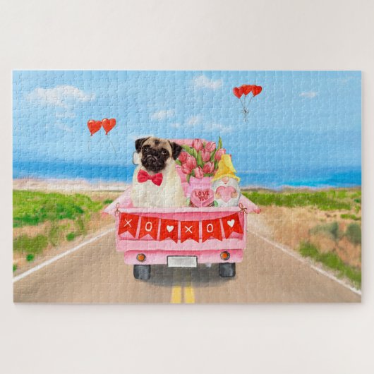 Puzzle Carlin Chien Saint-Valentin Coeurs de camion (Horizontal)