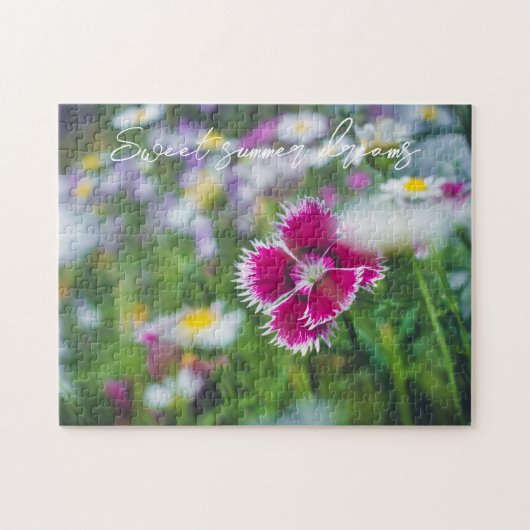 Puzzle Carnation rose avec marguerites (Horizontal)