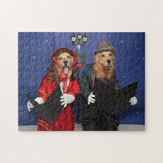 Puzzle Carolers de Noël de golden retriever (Horizontal)