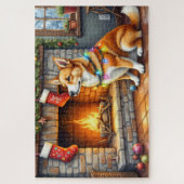 Puzzle Carolina Dog Fireplace with Christmas Lights (Vertical)