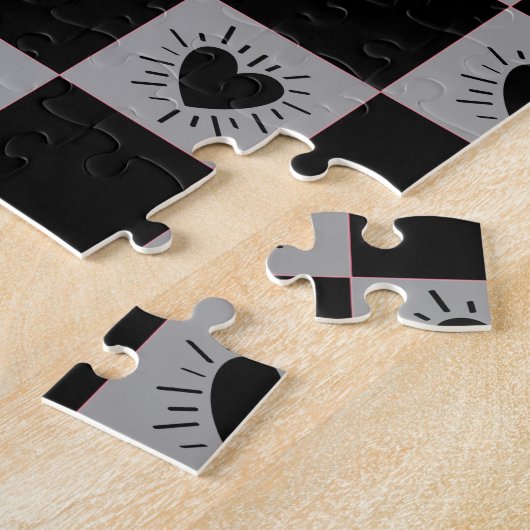 Puzzle Carreau à carreaux noir et gris avec motif de cœur (Côté)