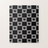 Puzzle Carreau à carreaux noir et gris avec motif de cœur (Vertical)