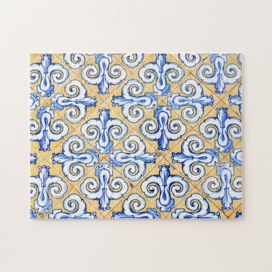 Puzzle Carreaux espagnols - Azulejo Bleu, Jaune et Blanc (Horizontal)