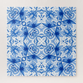 Puzzle Carrelage blanc bleu, motif aquarelle sans couture