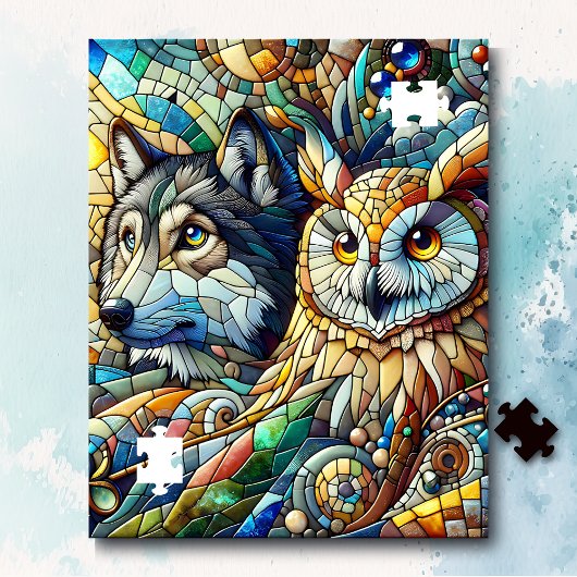 Puzzle Carrelage mosaïque Loup et hibou