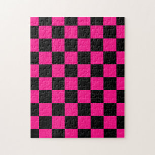 Puzzle Carrés à carreaux rose vif noir géométrique rétro
