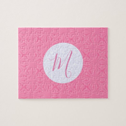 Puzzle Carrés ondulés rose clair Initiale personnalisée (Horizontal)