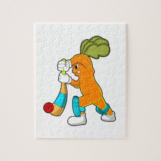 Puzzle Carrot at cricket with cricket bat (Vertical)