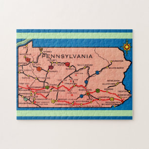 Puzzle Carte 11x14 Pennsylvanie Vintage