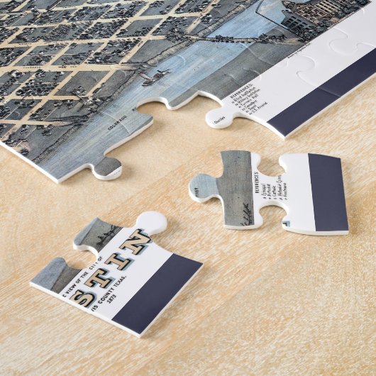 Puzzle Carte ancienne aérienne d'Austin, Texas de 1873 (Côté)