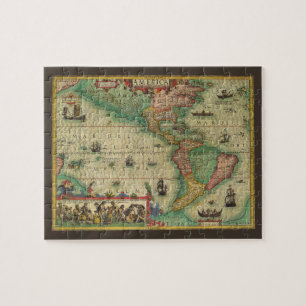 Puzzle Carte antique du monde des Amériques par Hondius