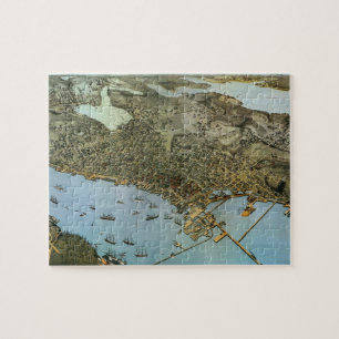 Puzzle Carte antique Vue aérienne Ville de Seattle Washin