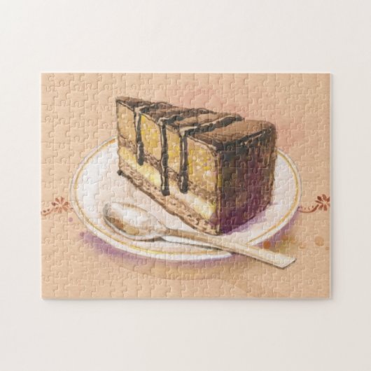 Puzzle Carte avec le gâteau peint d'aquarelle (Horizontal)