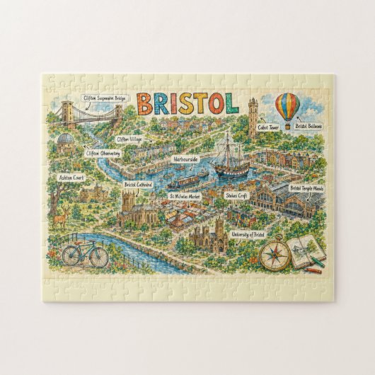 Puzzle Carte aventure illustrée des monuments de Bristol (Horizontal)