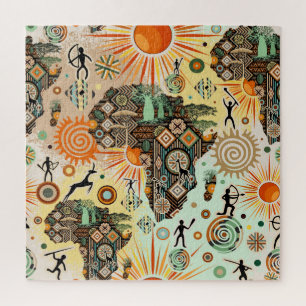 Puzzle Carte d'Afrique Éléments Tribaux Décoratifs Motif