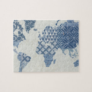 Puzzle Carte de batik de bleu d'indigo du monde