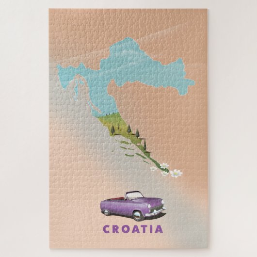 Puzzle Carte de Croatie Affiche illustrée. (Vertical)