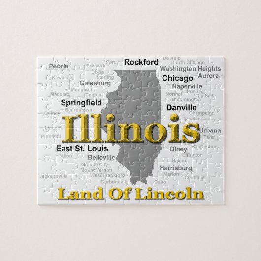 Puzzle Carte de la Fierté d'État de l'Illinois Silhouette (Horizontal)