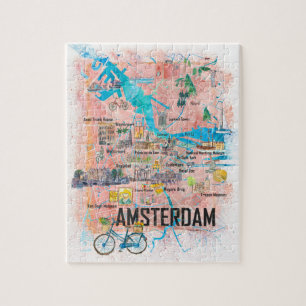 Puzzle Carte de la ville d'Amsterdam Pays-Bas