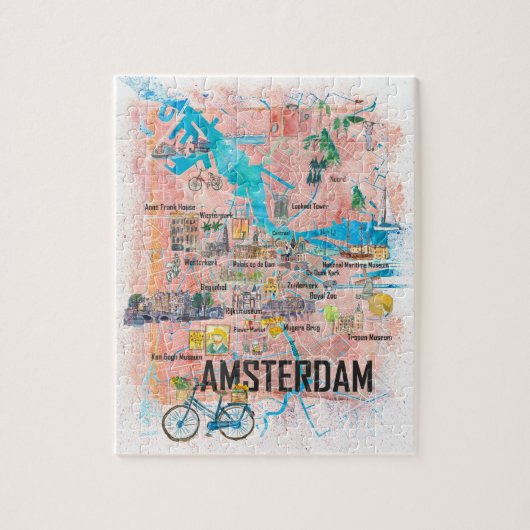 Puzzle Carte de la ville d'Amsterdam Pays-Bas (Vertical)