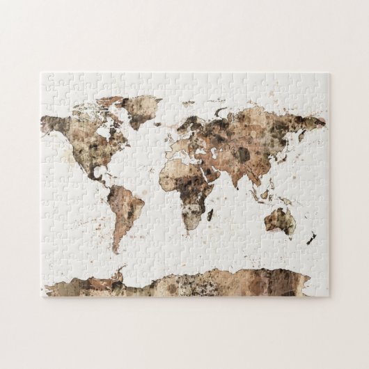 Puzzle Carte de l'aquarelle de sépia de carte du monde (Horizontal)